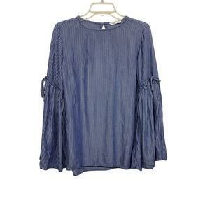 BeachLunchLounge Womens S Blue Striped Blouse Long Bell Sleeve
